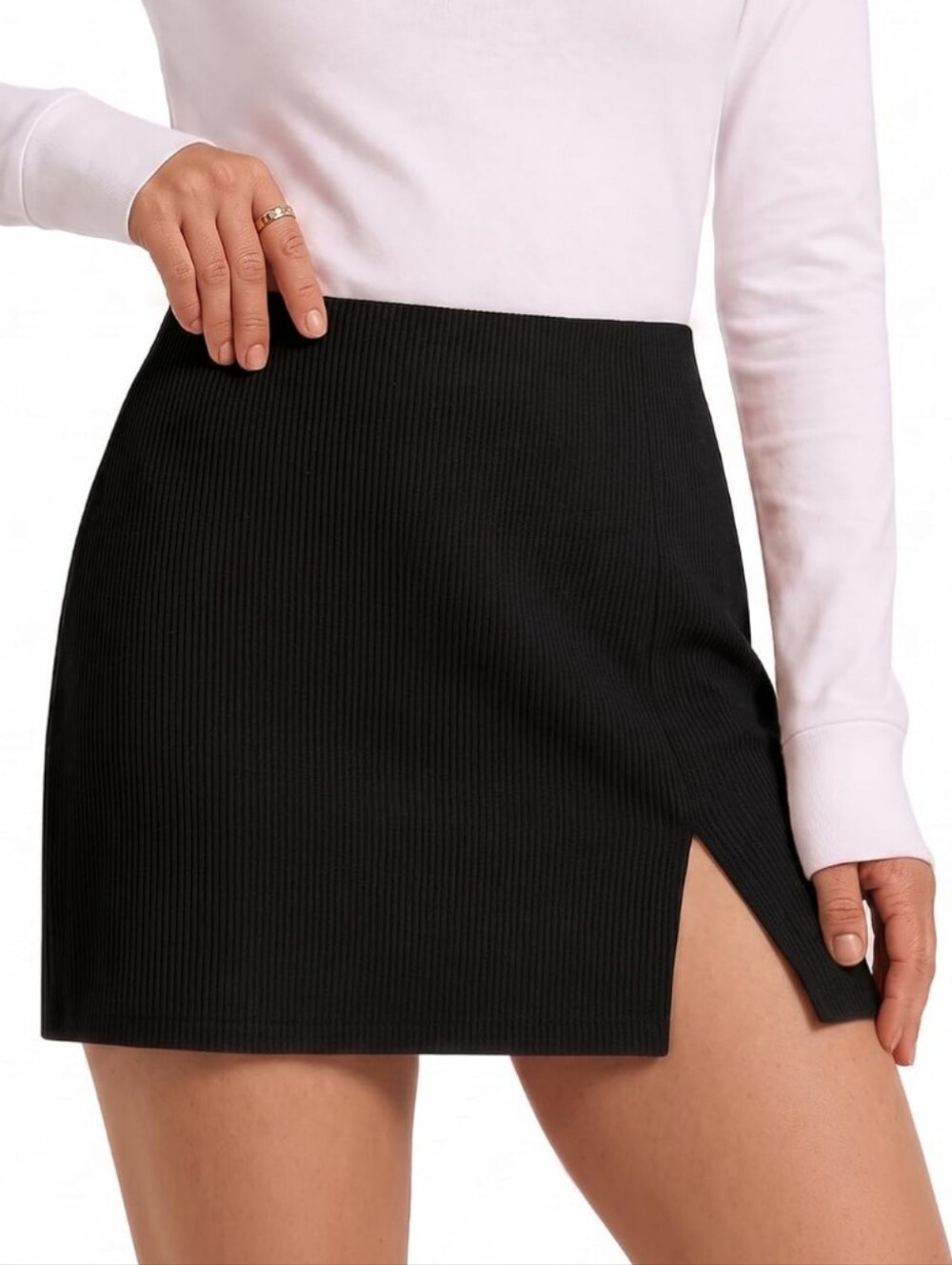 ASOS black ribbed stretch mini skirt S